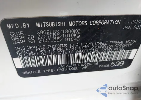 2013 Mitsubishi Lancer Es из США, поврежденный, VIN JA32U2FUXDU020336